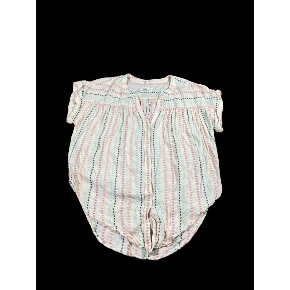 Lou & Grey Shirt Women's Medium Pink/Blue Striped V-Neck